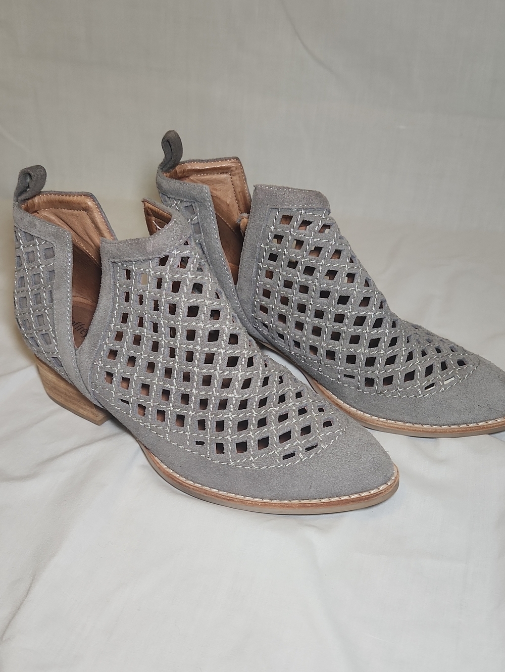 Jeffrey Campbell Gray Perforated Suede Cutout Ankle Booties
